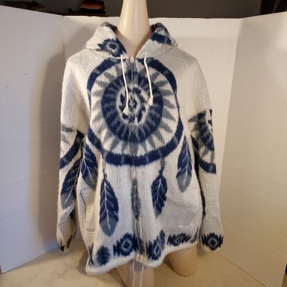Yari Artesanias Wool White/Blue Zip-Up Sweater Jacket size M (Made in Ecuador) - Picture 1 of 5